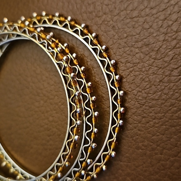 Vintage Dainty Brass Lace Beaded Stackable Bangle Bracelets - Picture 4 of 5